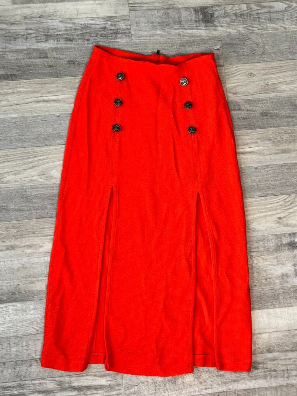 Anthropologie Maeve orange midi skirt double slits stretch size 2 A28 - Picture 1 of 8